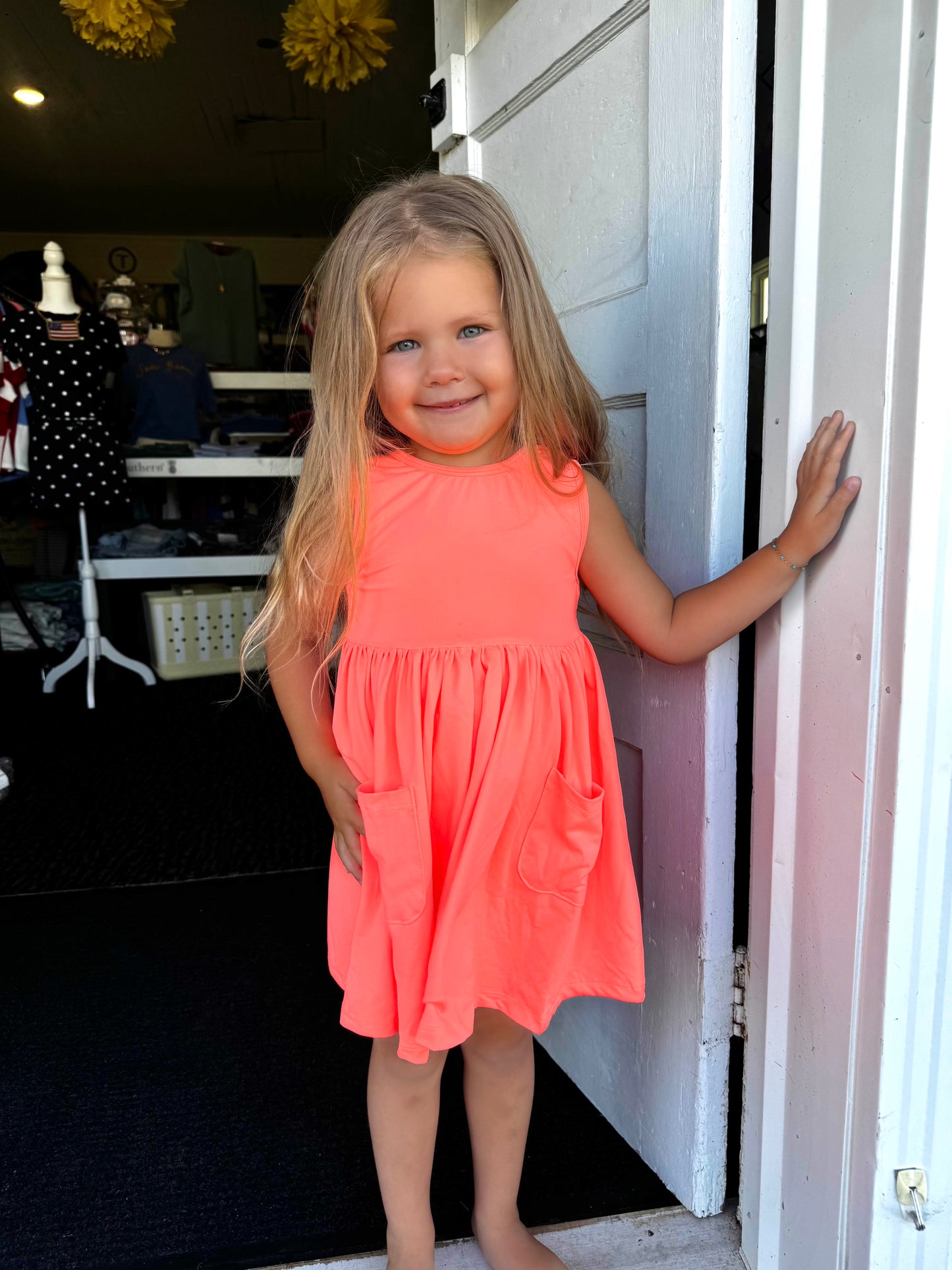 NEON CORAL POCKET TWIRL DRESS