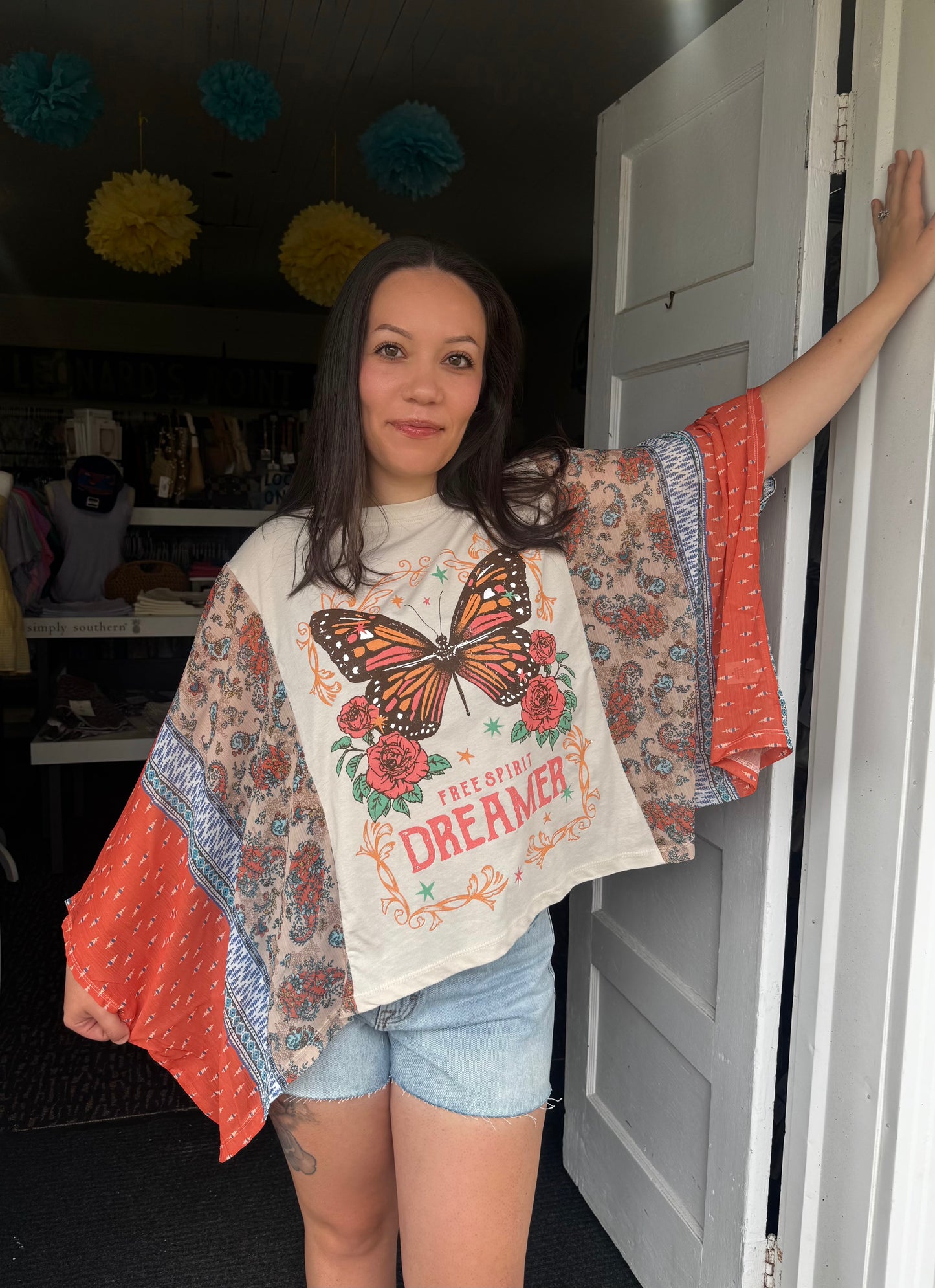BUTTERFLY GRAPHIC KAFTAN TOP
