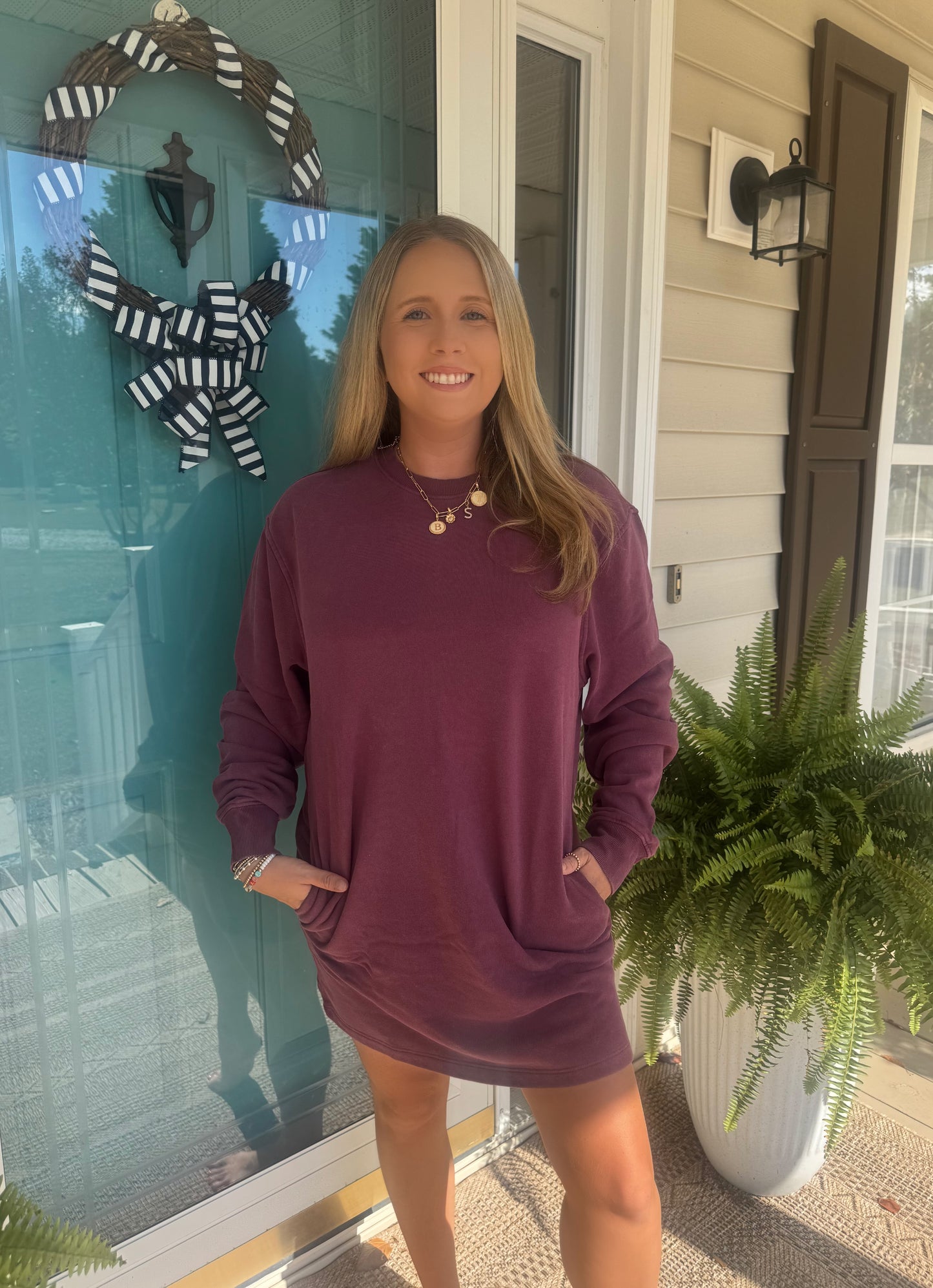 The Weekend Sweatshirt Dress in Dark Cherry