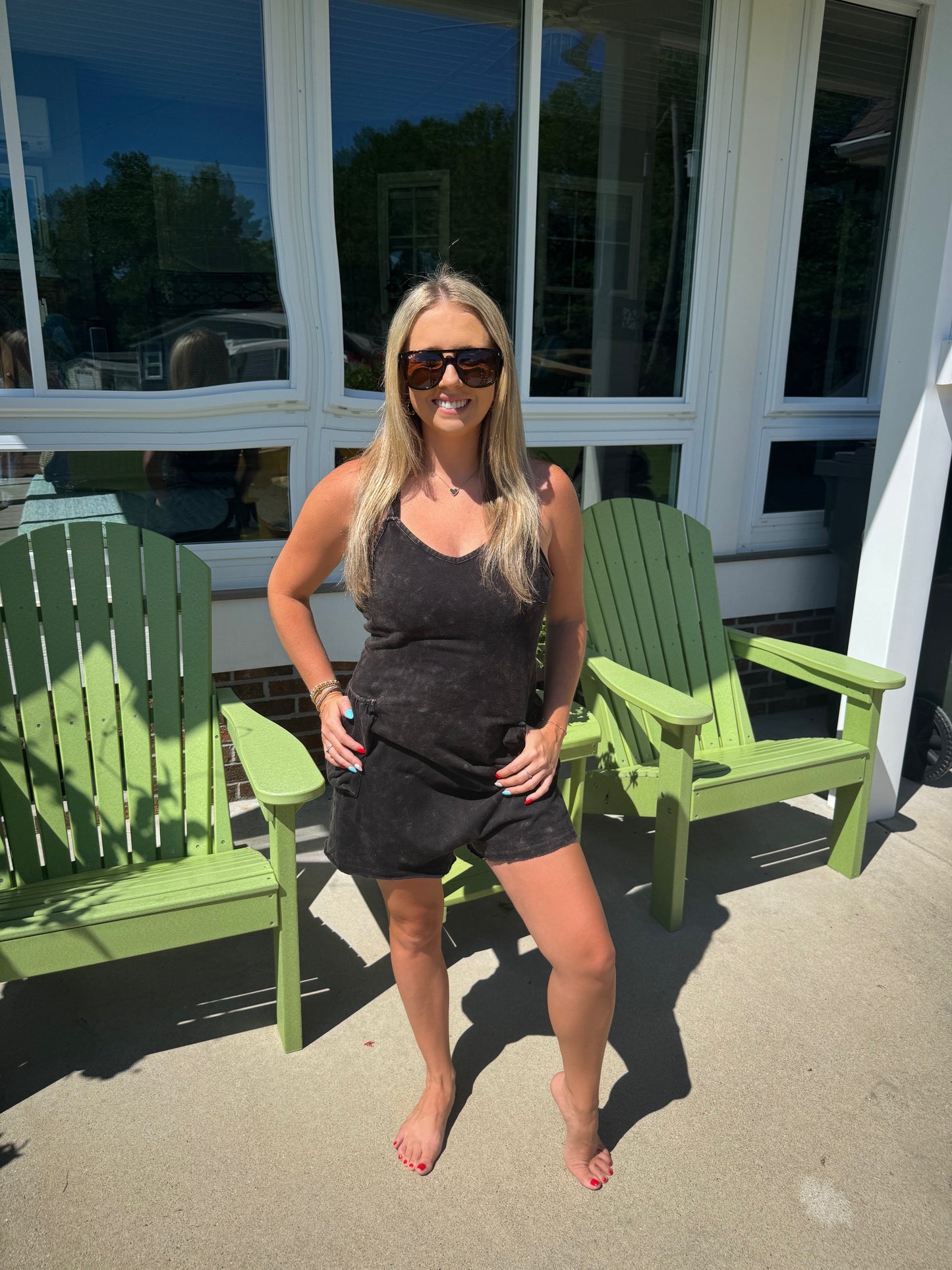 Washed Tank Romper in Black