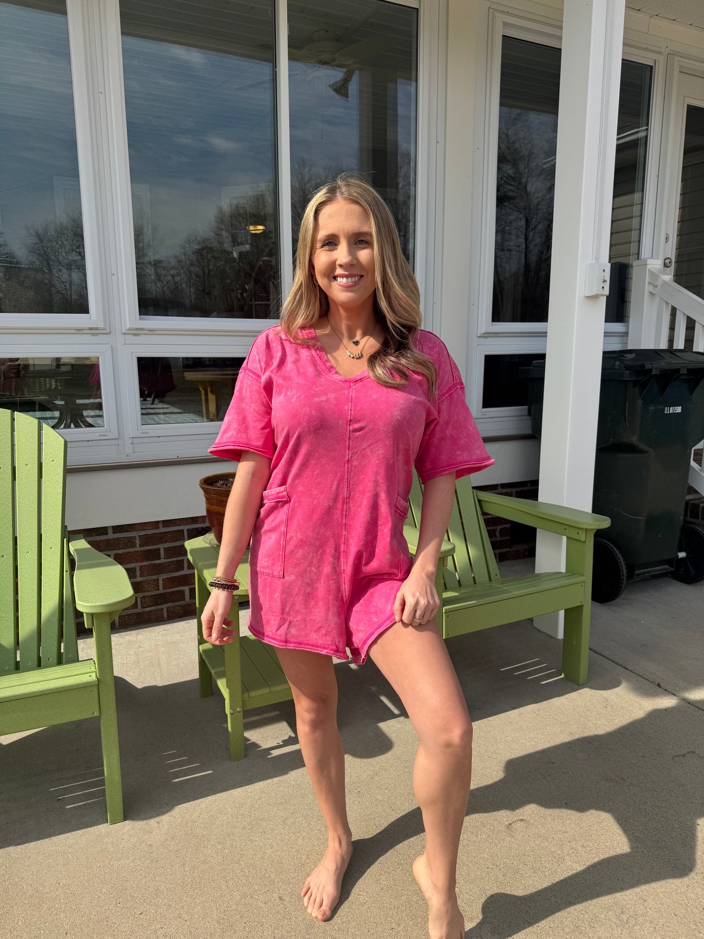 WASHED TEE ROMPER IN PINK
