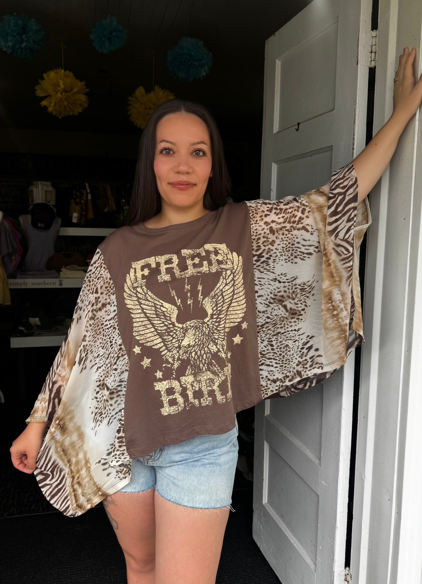 FREE BIRD ANIMAL PRINT KAFTAN TOP