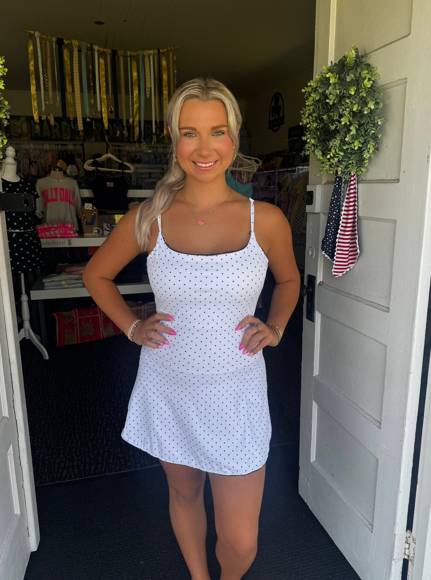 WHITE POLKA DOT ACTIVE DRESS