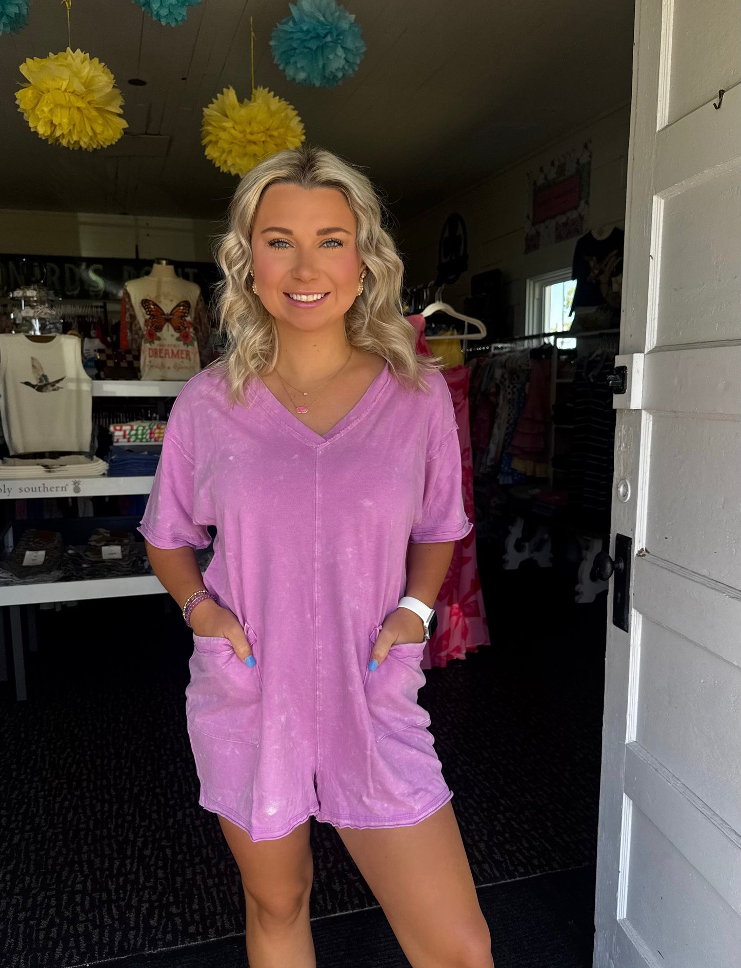 WASHED TEE ROMPER IN ORCHID