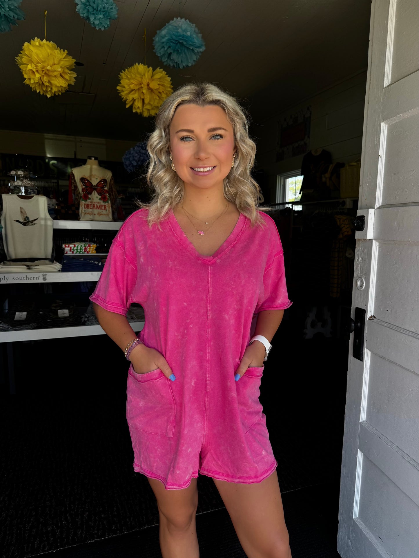 WASHED TEE ROMPER IN PINK
