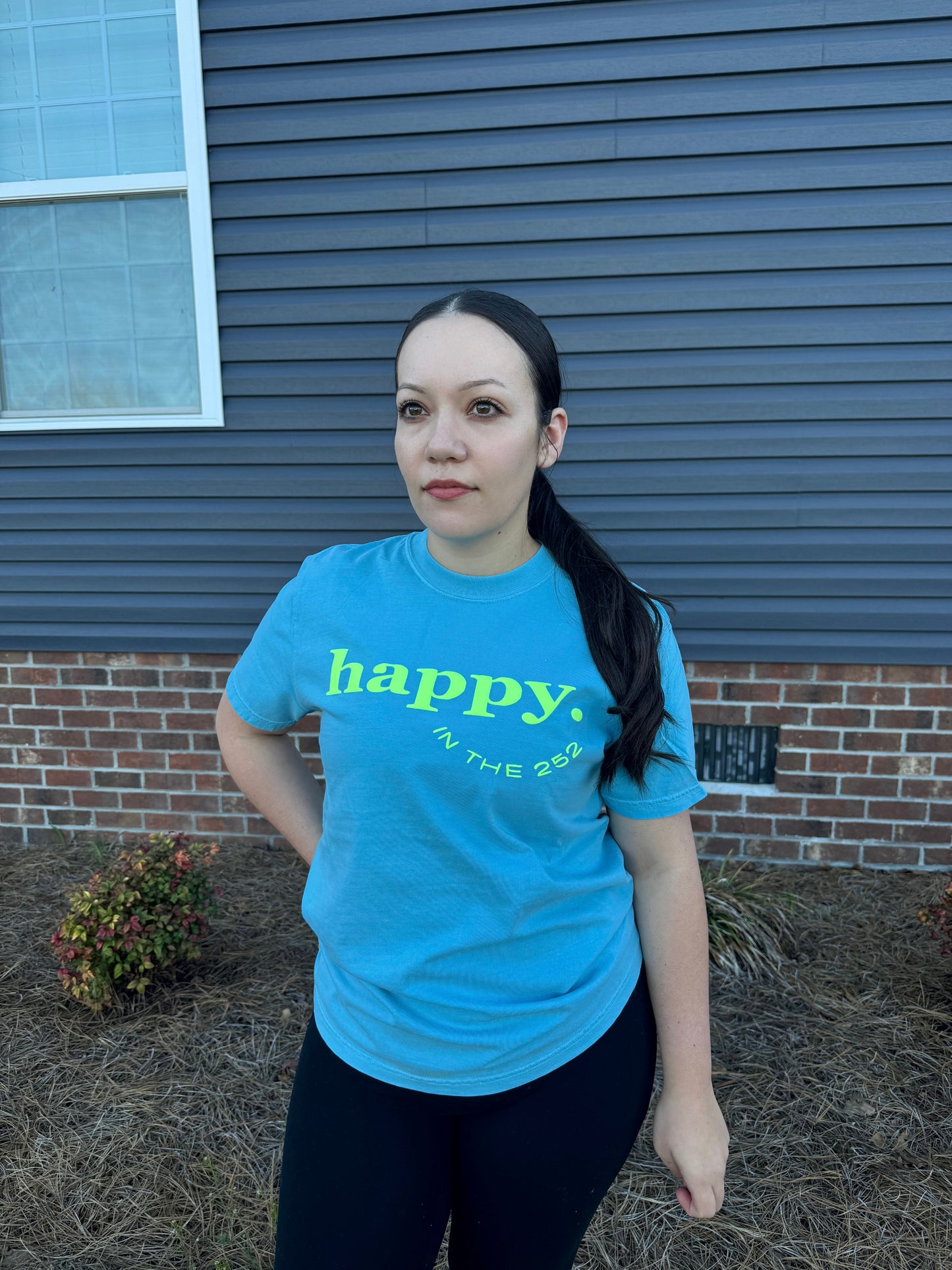 "happy. IN THE 252" Tee in Lagoon Blue