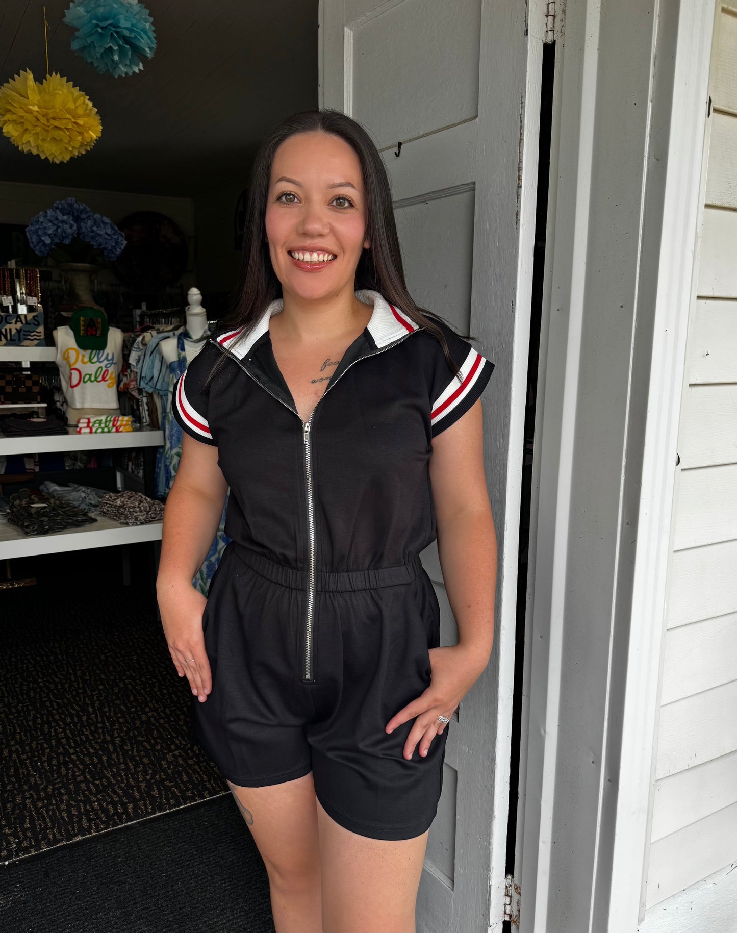 COURTSIDE ROMPER IN BLACK