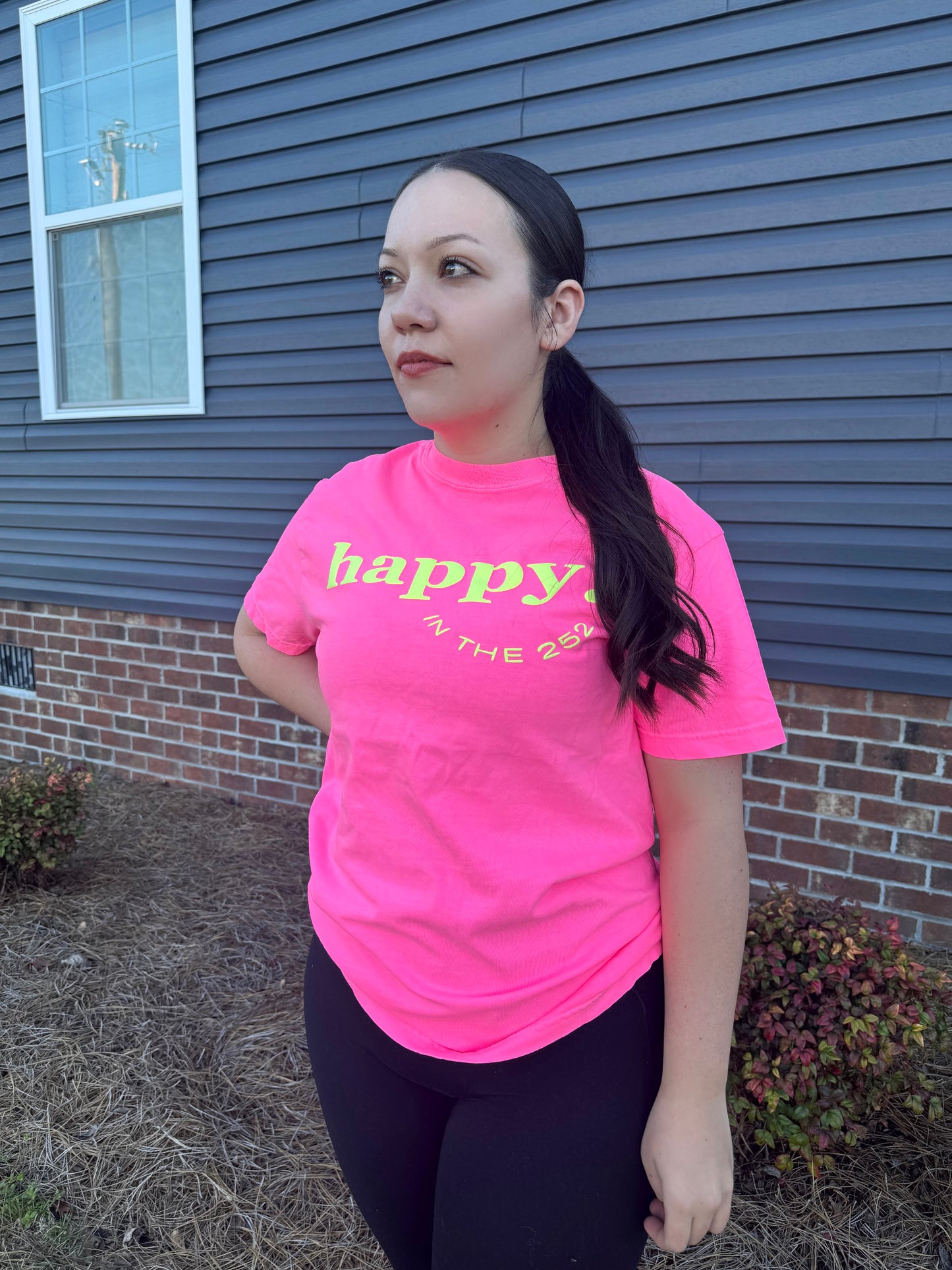 "happy. IN THE 252" Tee in Neon Pink