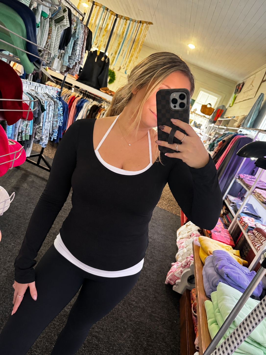 LONG SLEEVE DOUBLE LAYERED TOP IN BLACK