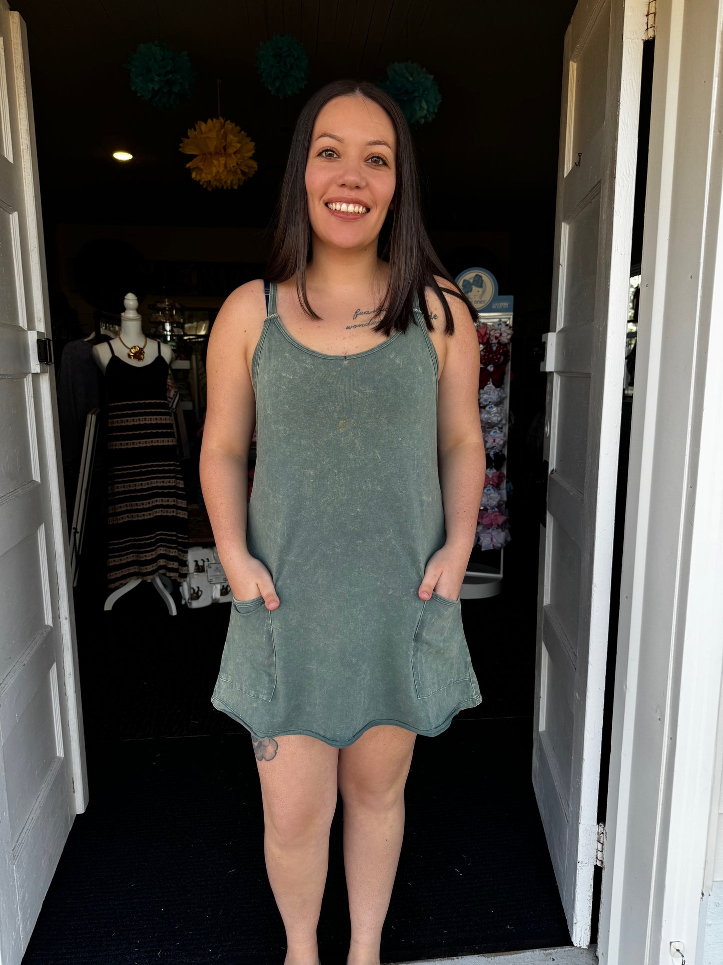 THROW & GO DRESS IN ASH JADE