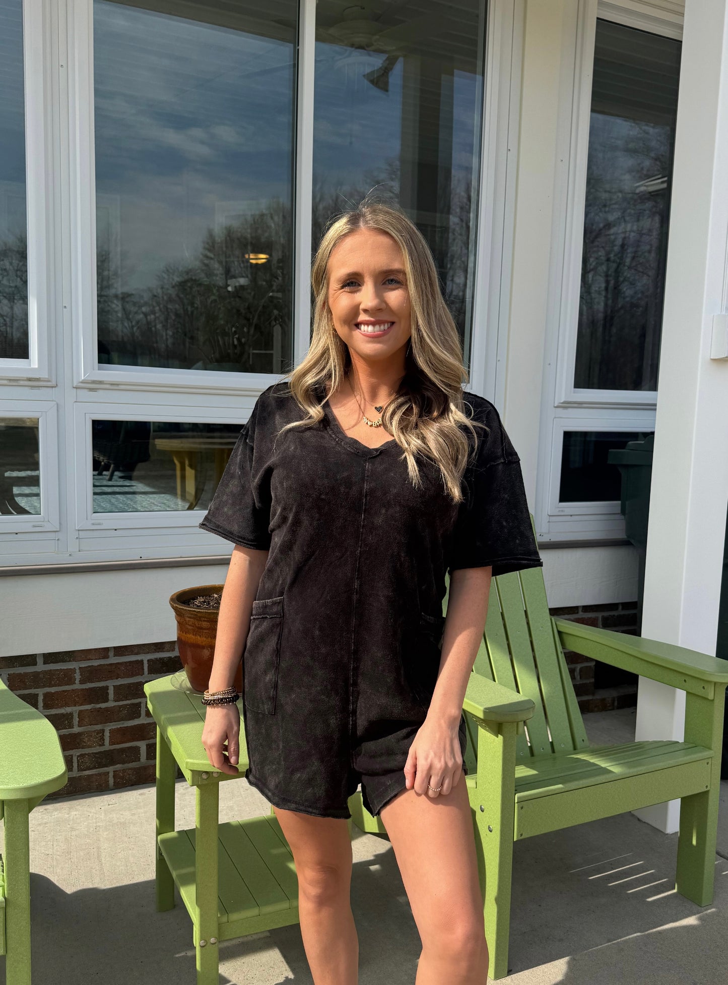 Washed Tee Romper in Black