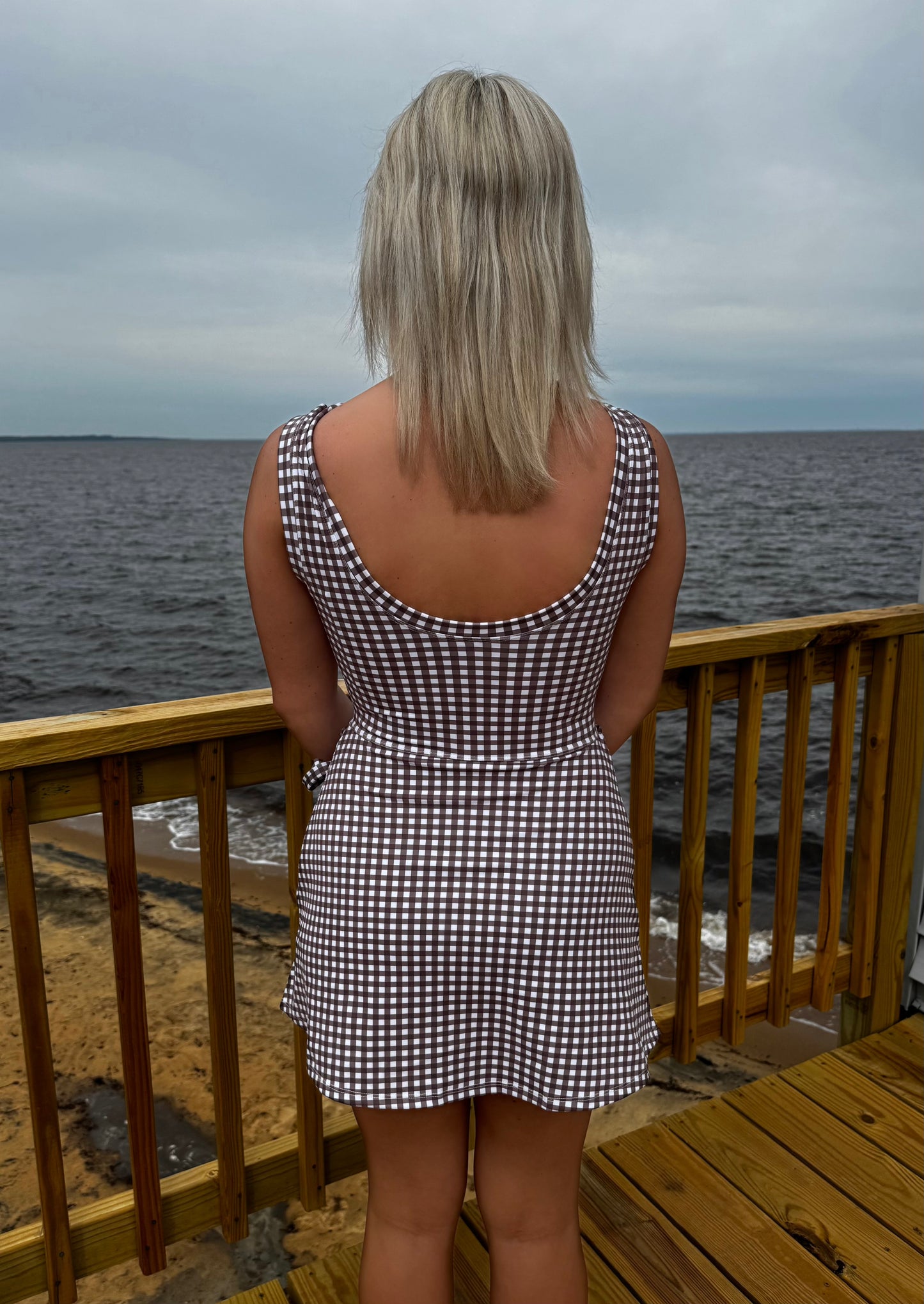 TIED & TRUE ACTIVE DRESS IN BROWN GINGHAM