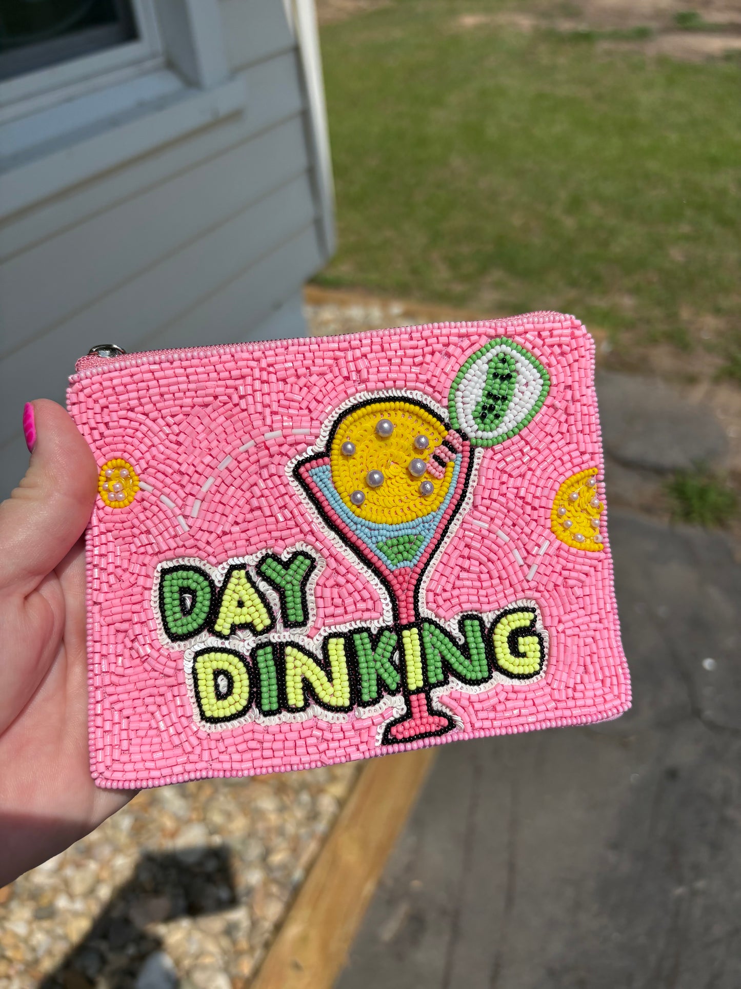 DAY DRINKING BEADED POUCH