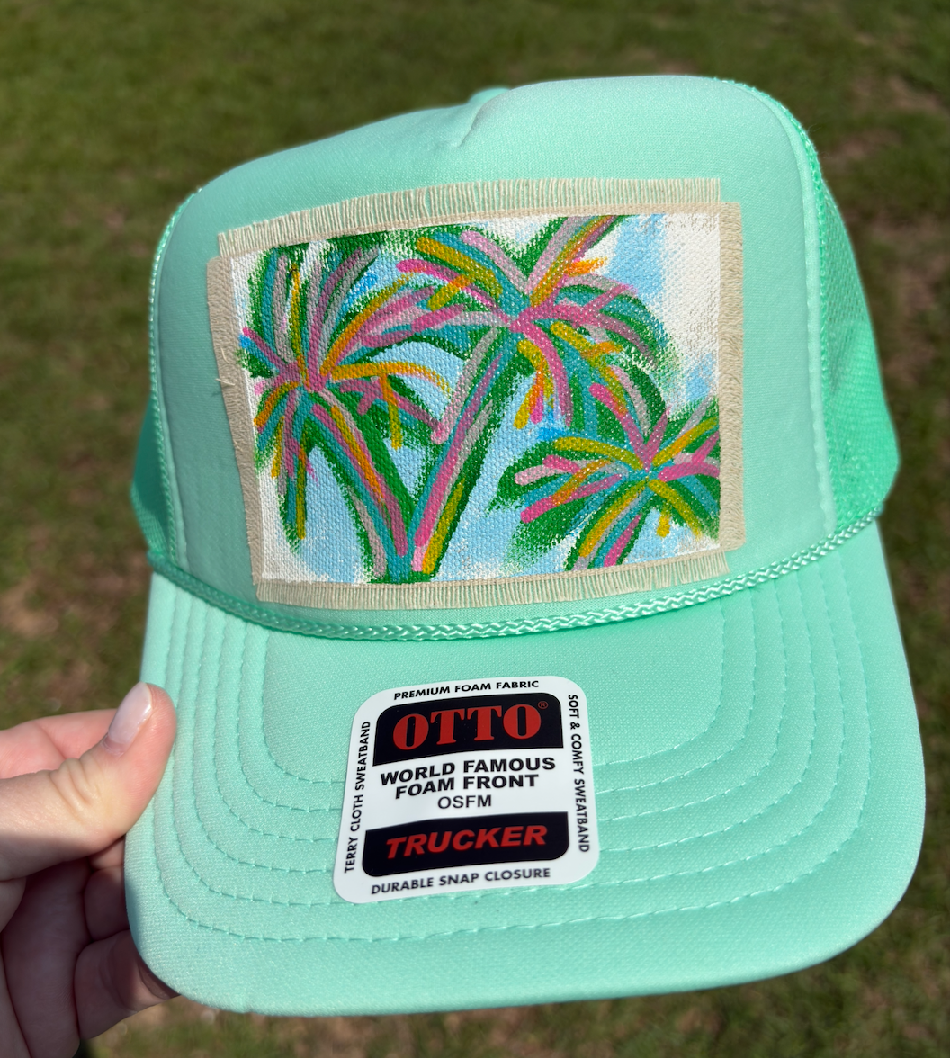 PALM TREE MINT HAND PAINTED HAT