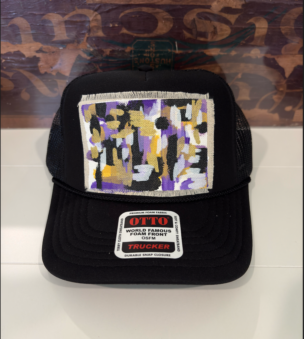 BLACK ABSTRACT HAND PAINTED HAT