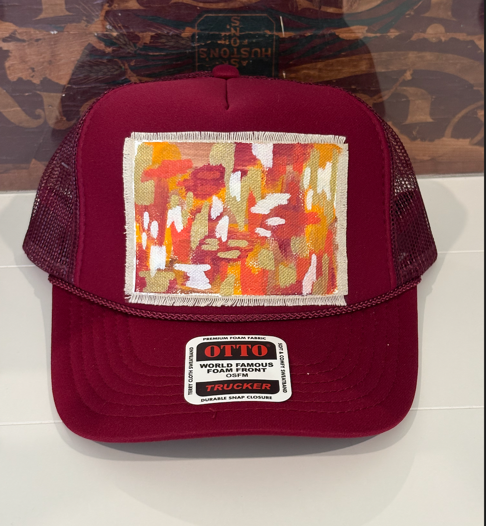 BURGUNDY ABSTRACT HAND PAINTED HAT