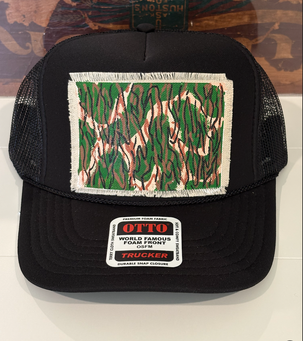 BLACK ABSTRACT CAMO HAND PAINTED HAT