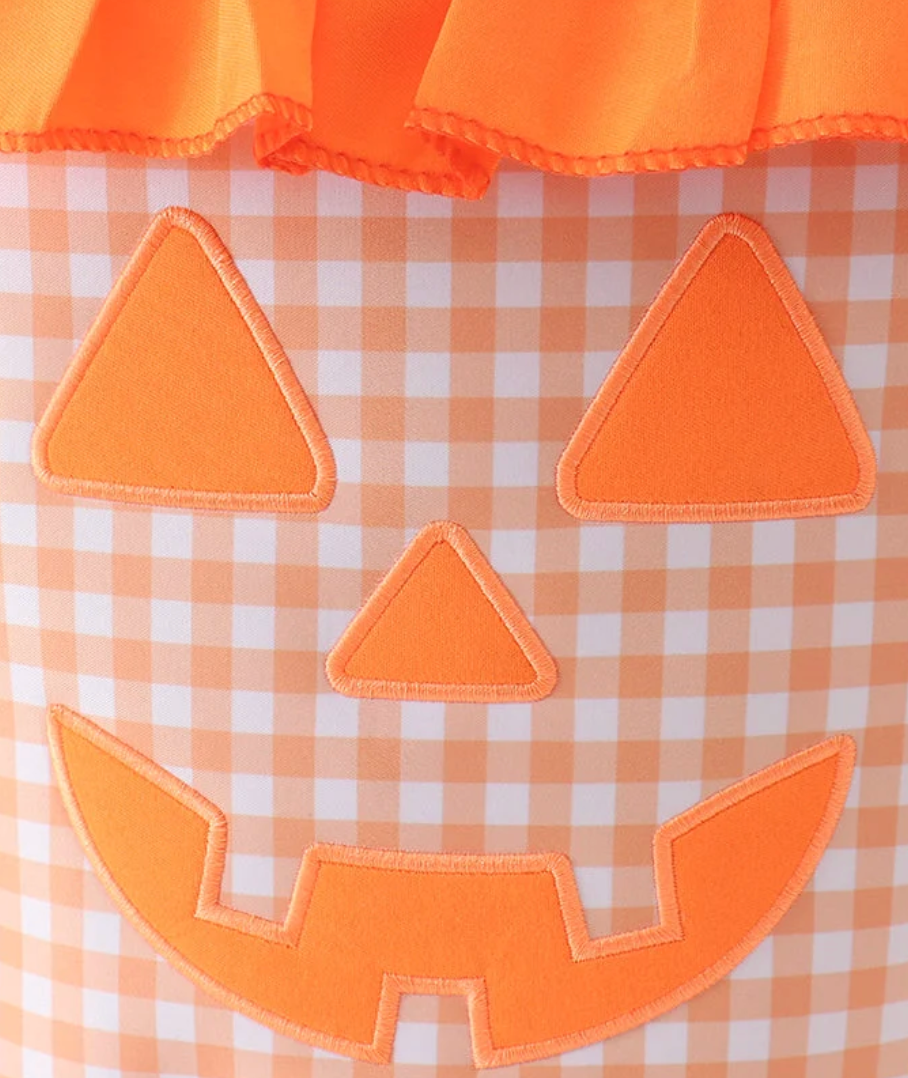 ORANGE PUMPKIN GINGHAM RUFFLE BASKET