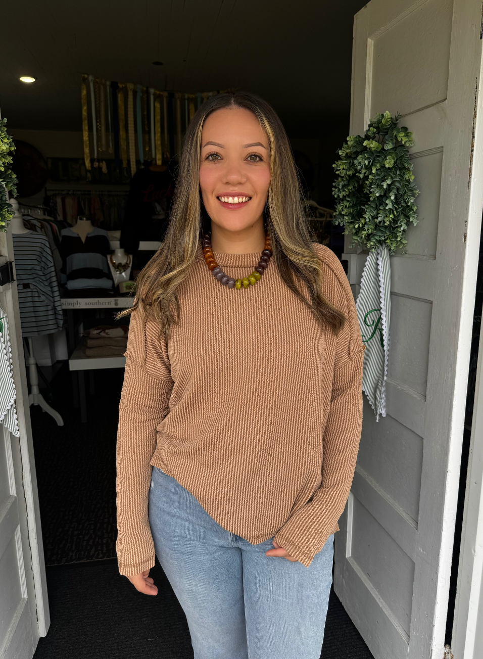 EVERYDAY LONG SLEEVE TOP IN CAMEL