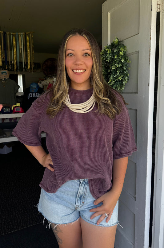 WEEKEND WAFFLE TEE IN DARK CHERRY