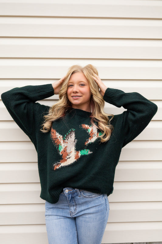 QUACKIN' UP SWEATER IN FOREST GREEN