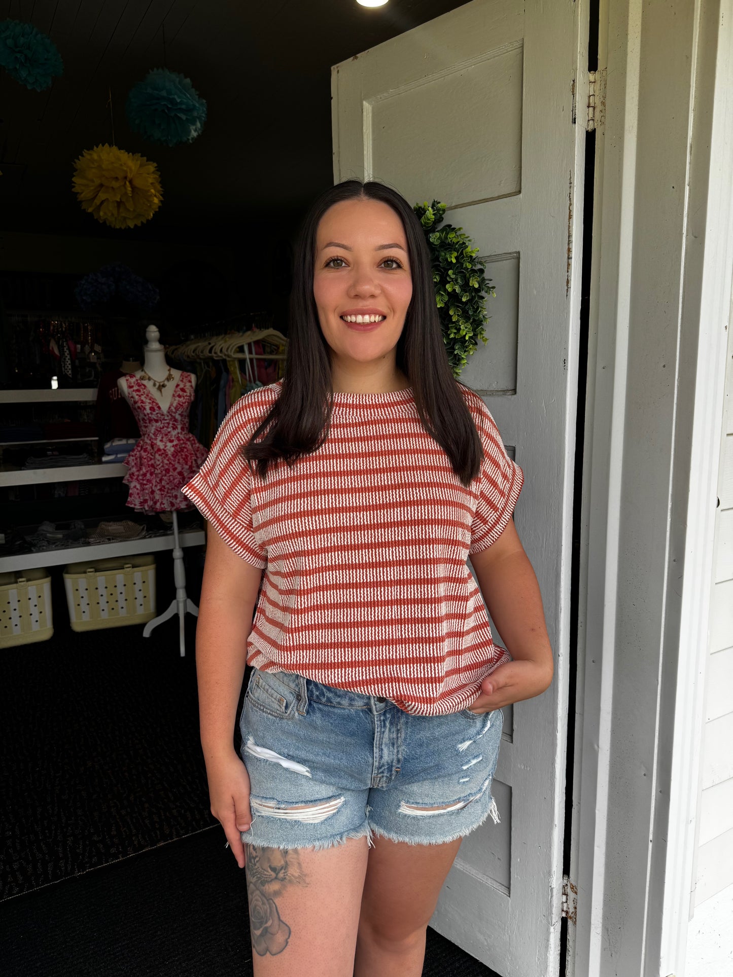 EVERYDAY STRIPED TOP IN BURNT ORANGE