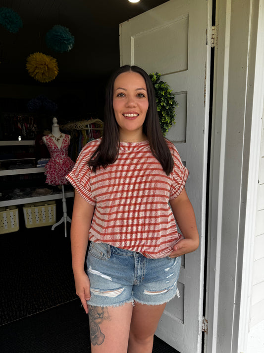 EVERYDAY STRIPED TOP IN BURNT ORANGE