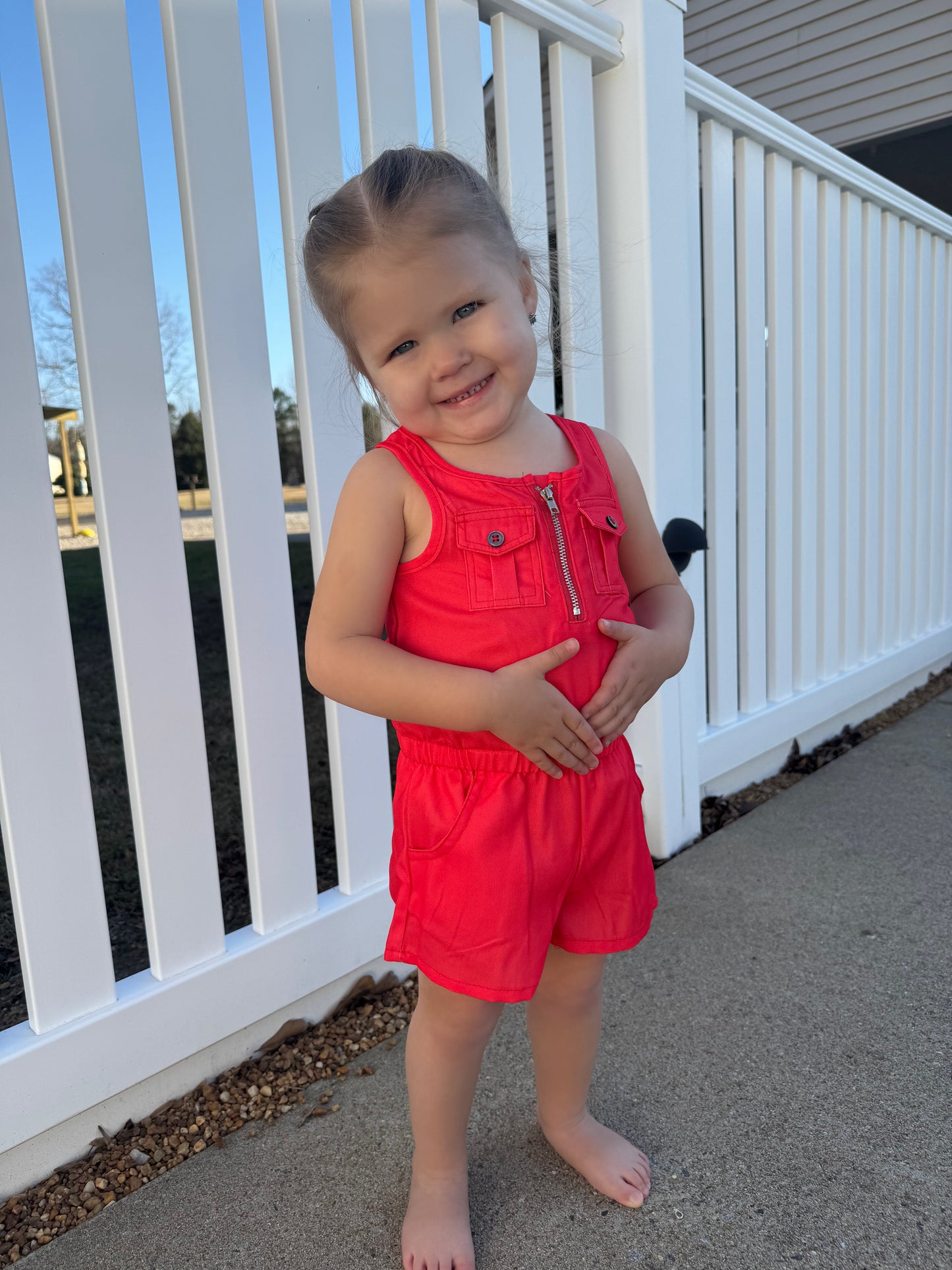 Red Spring Shorts Romper