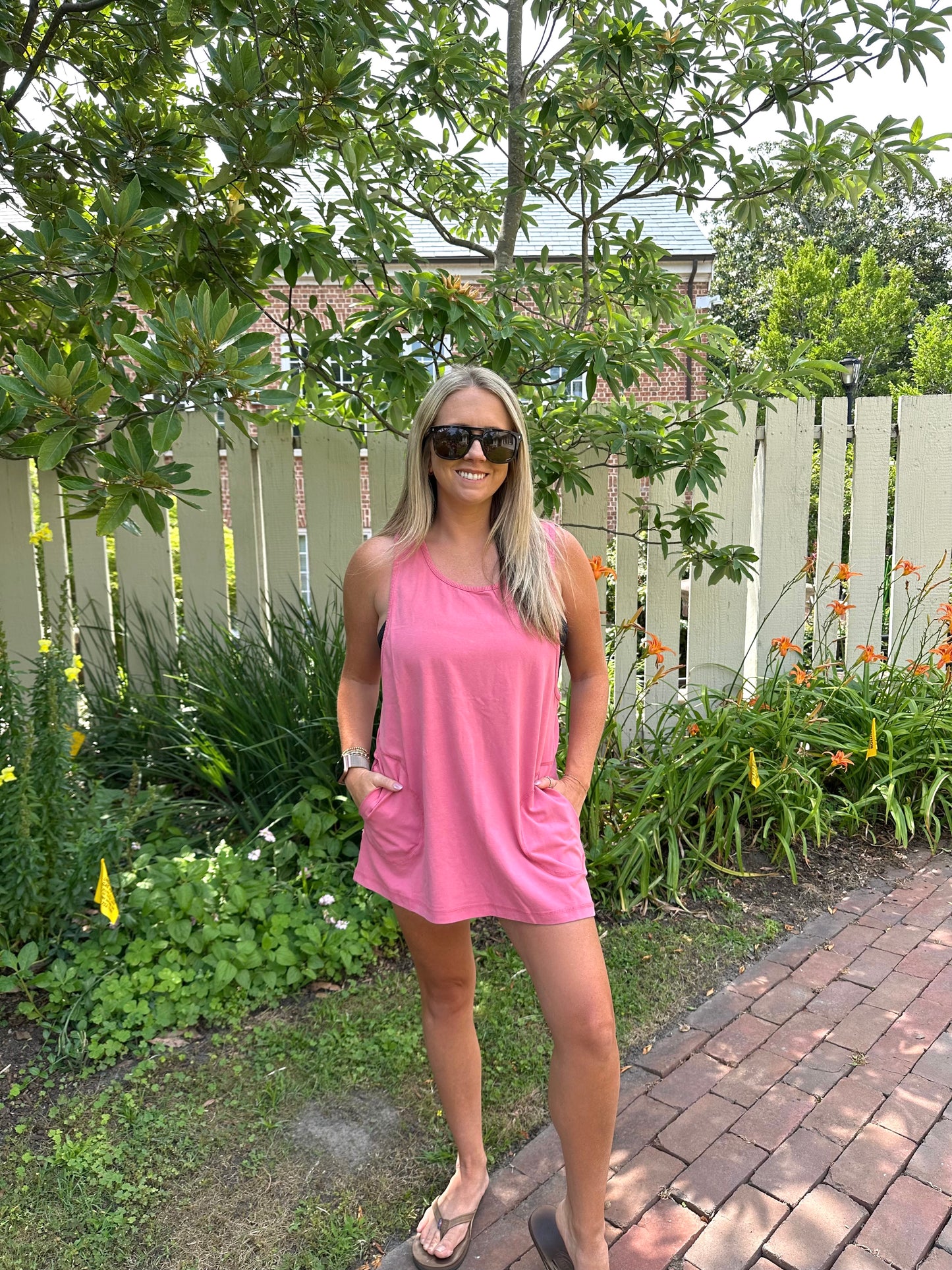 Racer Back Oversized Tunic in Bubble Pink