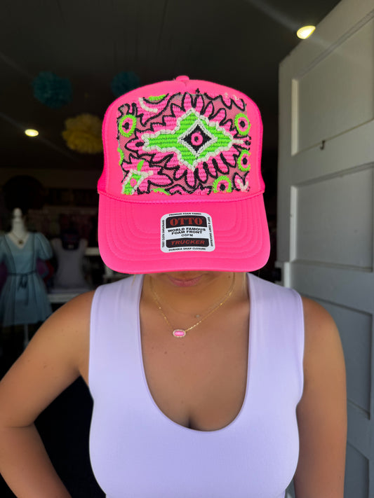 ORIJINAL NEON PINK ABSTRACT TRUCKER HAT