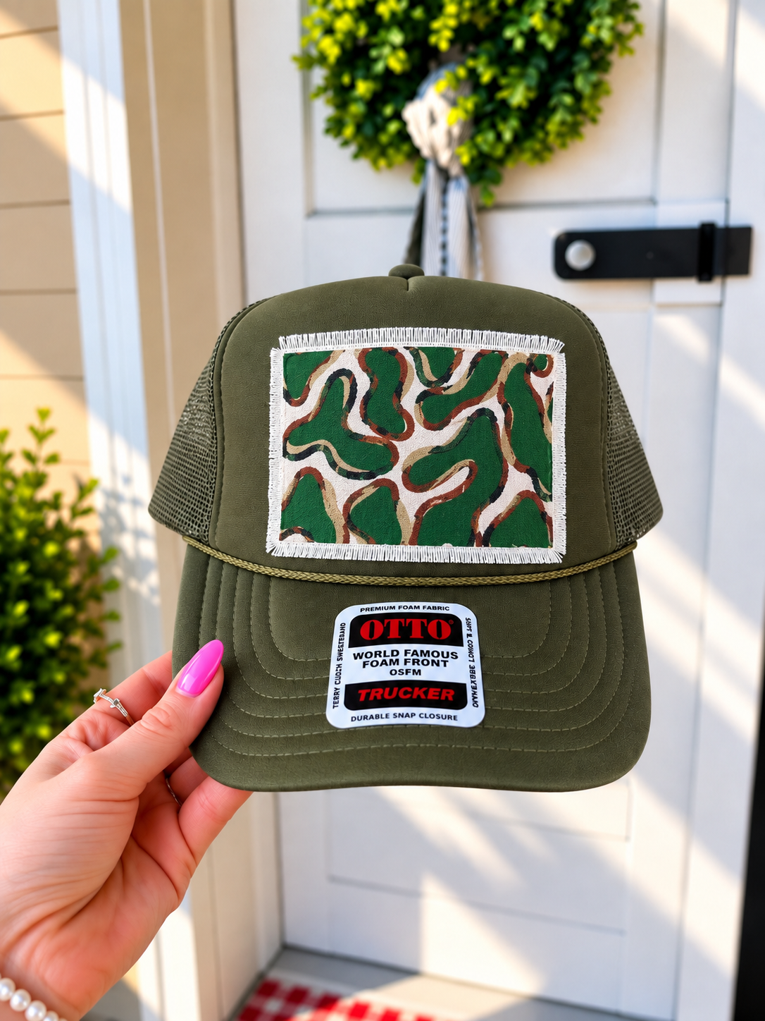 OLIVE CAMO TRUCKER HAT