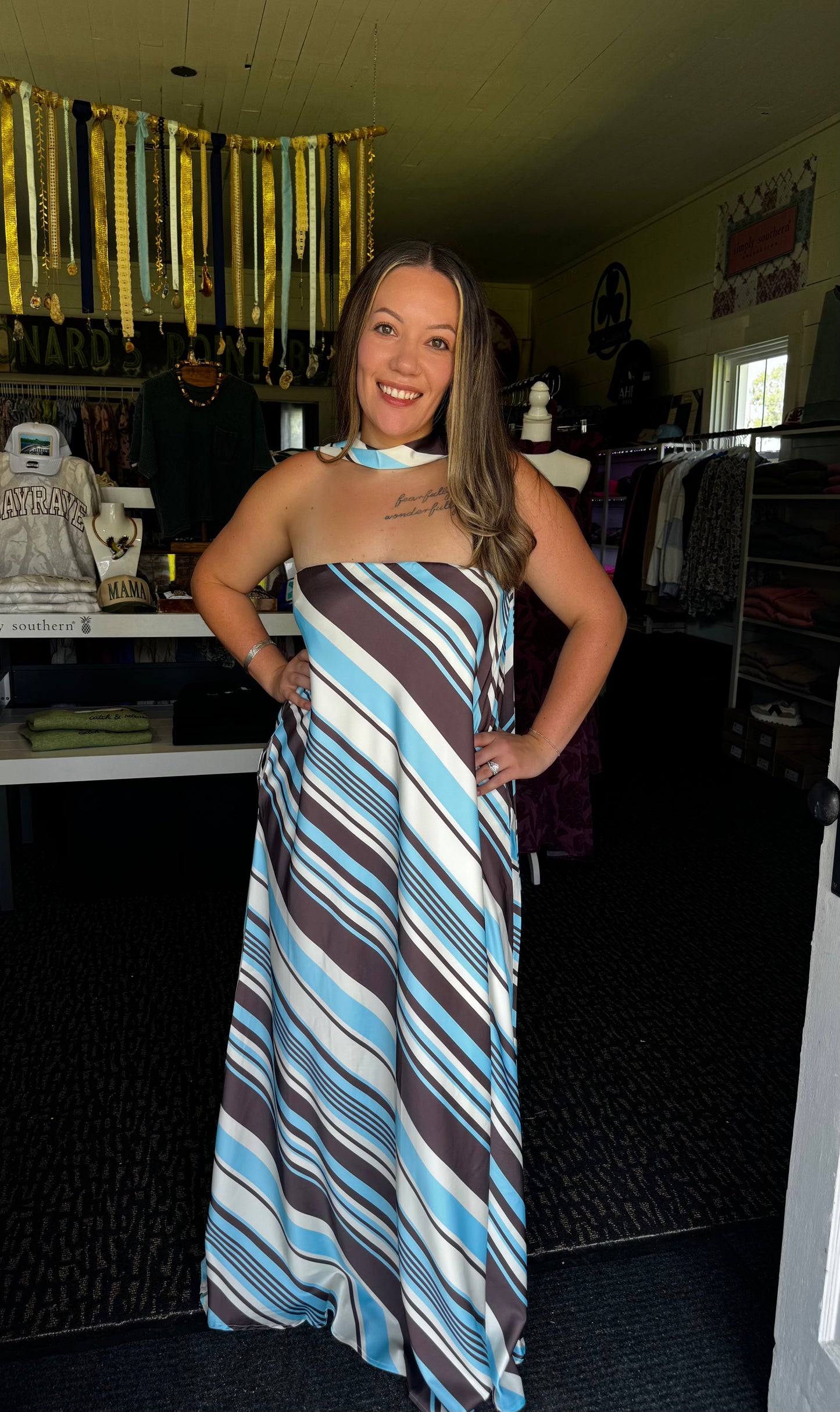 COCOA BREEZE STRIPED MAXI