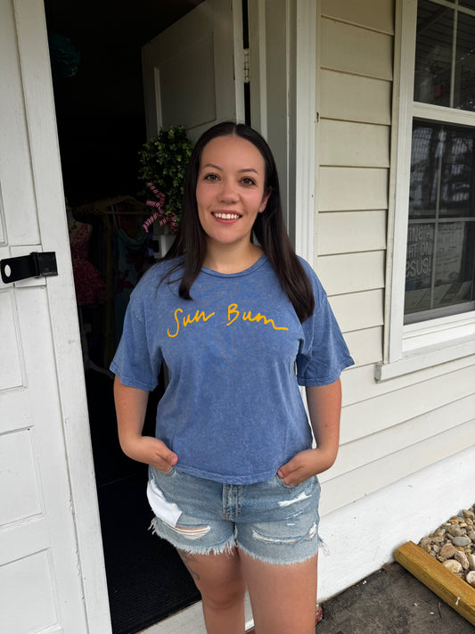 SUN BUM CROPPED TEE IN BLUE