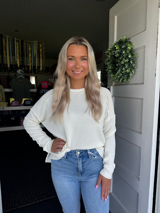 EVERYDAY LONG SLEEVE TOP IN CREAM