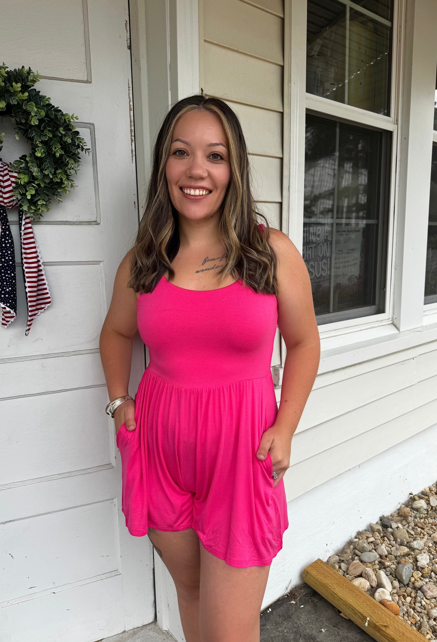 LIVIN' EASY ROMPER IN HOT PINK