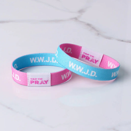 Tap To Pray Wristbands - Blue & Pink WWJD