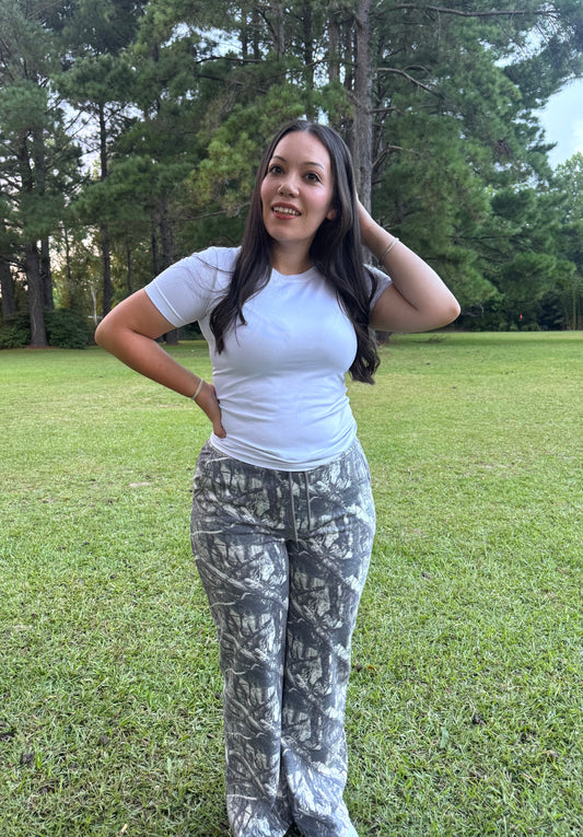 Mid Rise Camo Sweatpants in Olive Green