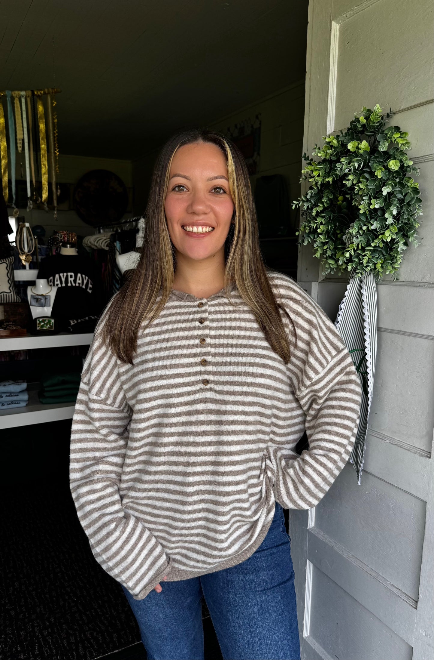EASY DOES IT STRIPED SWEATER IN MOCHA