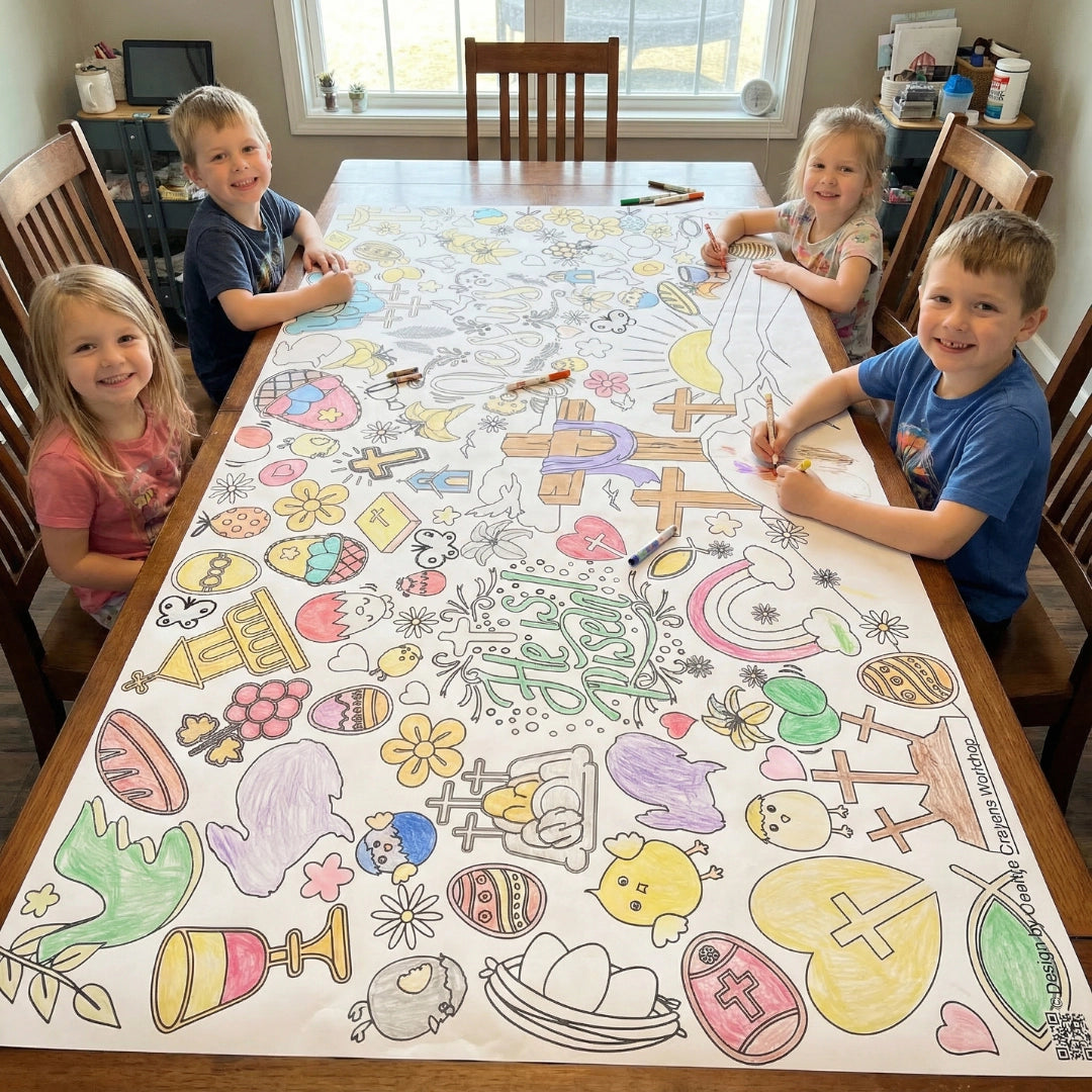 RELIGIOUS EASTER COLORING TABLECLOTH