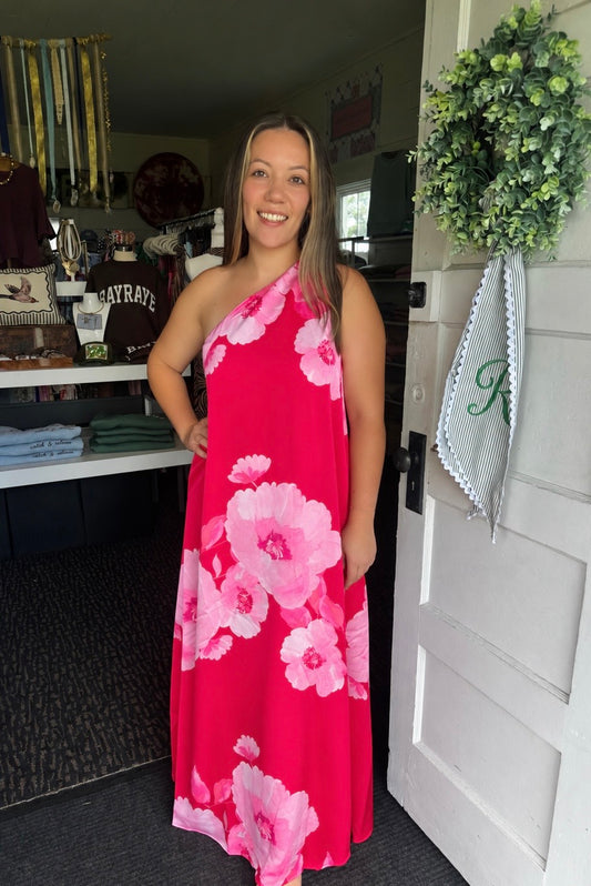 THE CHARLESTON MAXI IN RED/PINK
