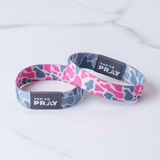 Tap To Pray Wristband – River Rock Camo - Pink & Ash