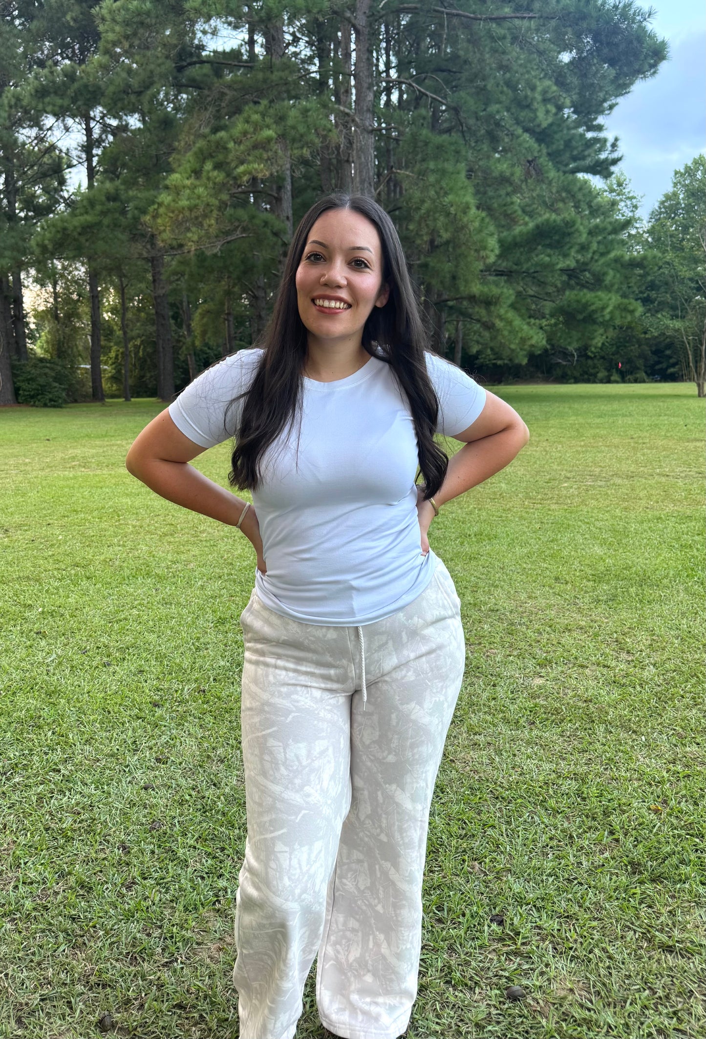 Mid Rise Camo Sweatpants in Beige