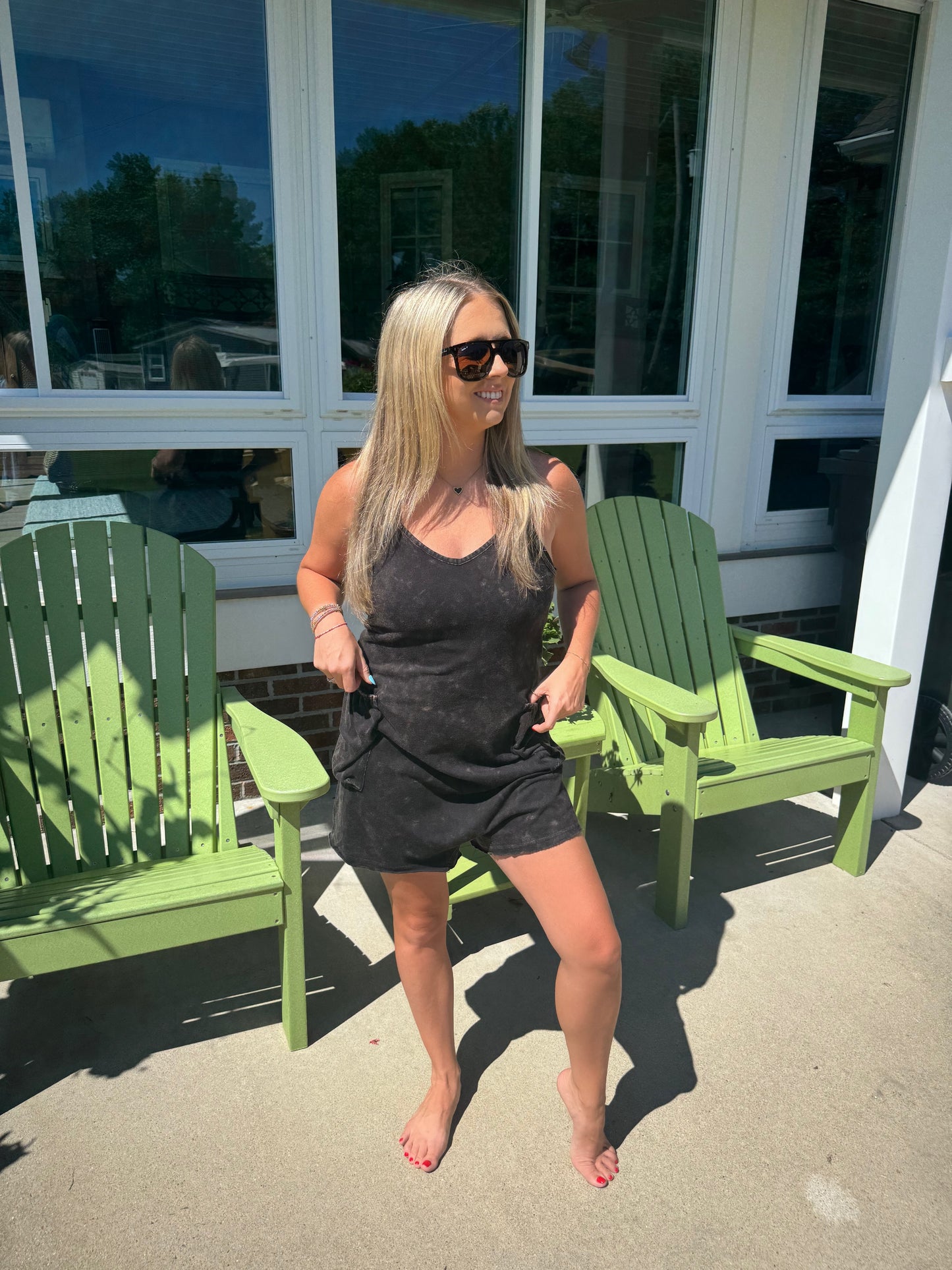 Washed Tank Romper in Black
