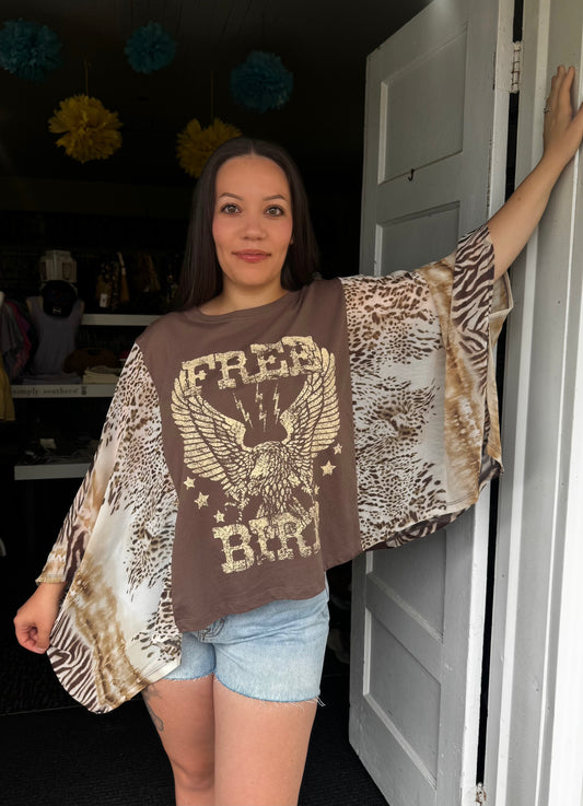 FREE BIRD ANIMAL PRINT KAFTAN TOP