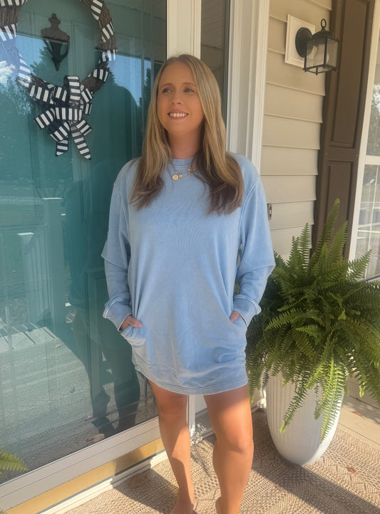 The Weekend Sweatshirt Dress in Blue
