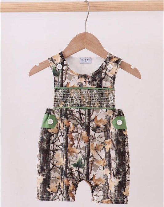 CAMO SMOCKED BOYS ROMPER