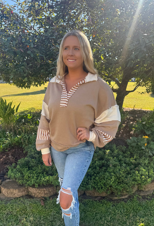 The Sutton Top in Taupe/Cream