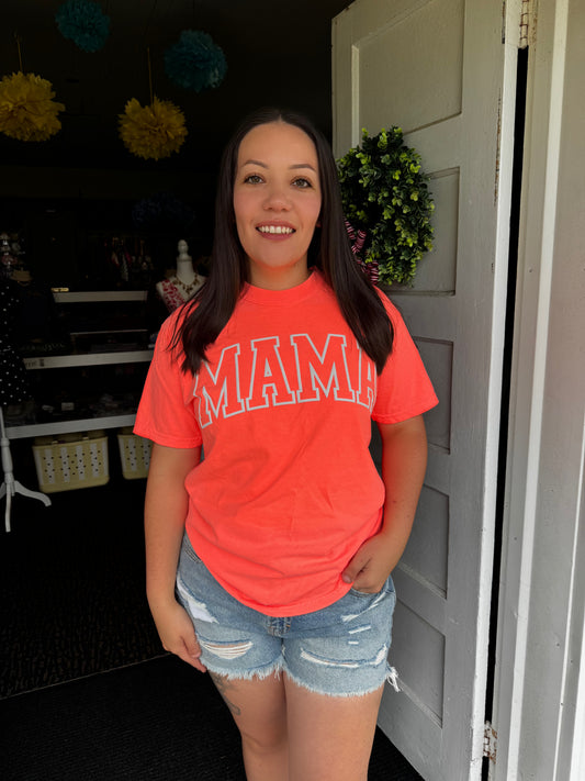 MAMA TEE IN NEON ORANGE/WHITE