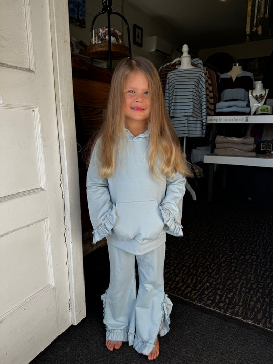 DUSTY BLUE RUFFLE LOUNGE SET