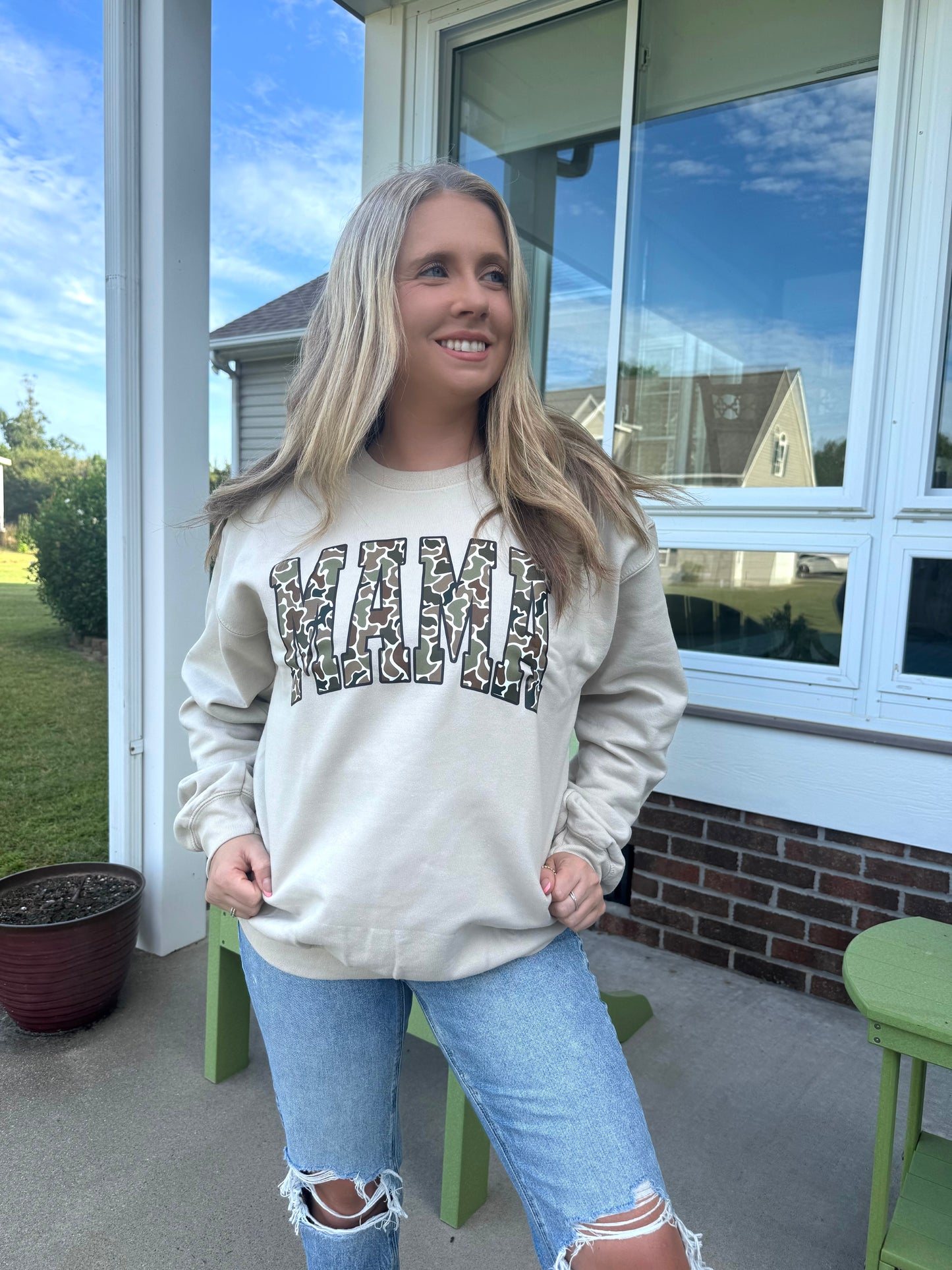 Camo Mama Crewneck in Sand